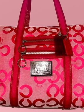 Coach Poppy Fuchsia and Pink Blocked Op Art Glam Tote